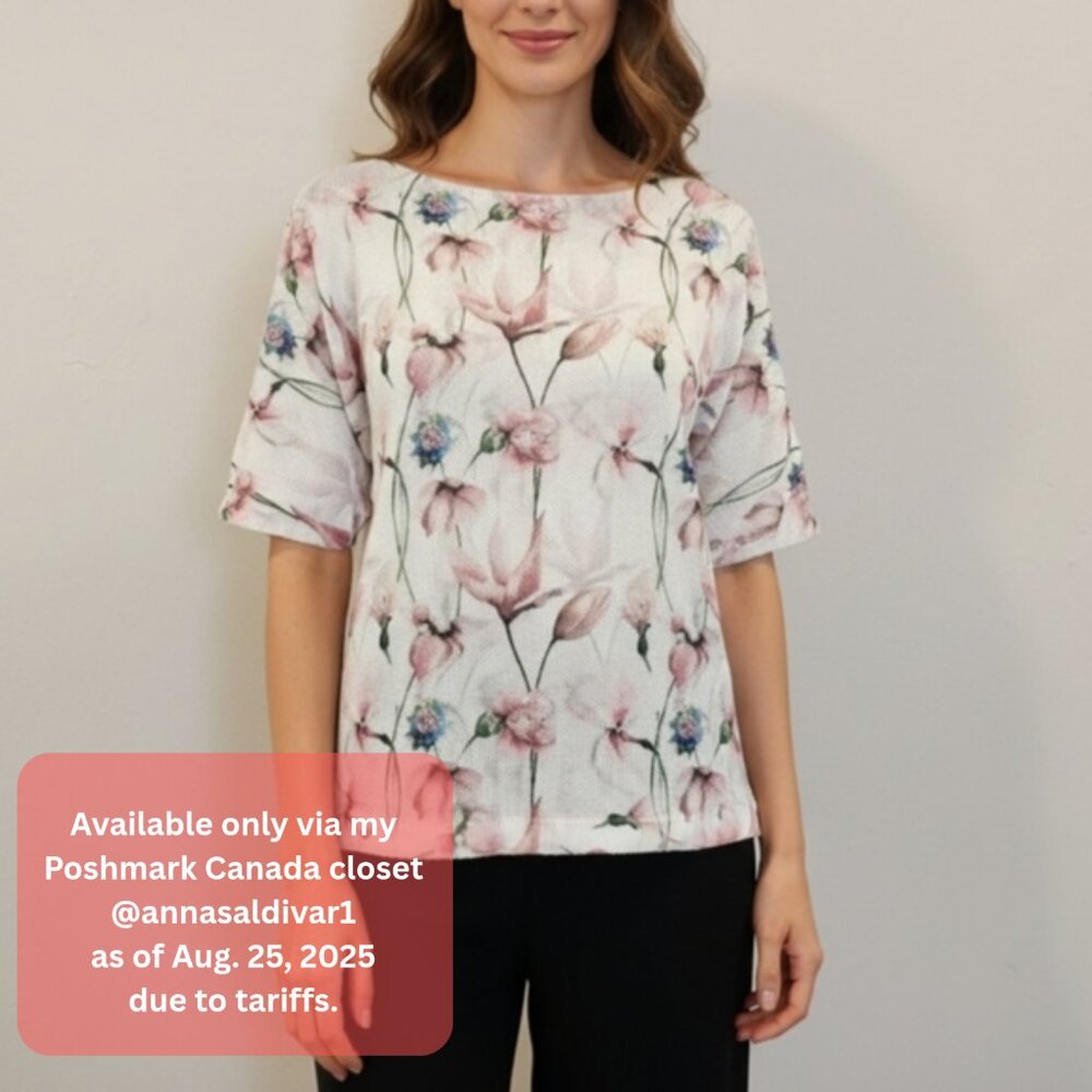 NWOT Sz S Loggia de Tessitori Made in Italy Floral Print Knit Dolman Sleeves